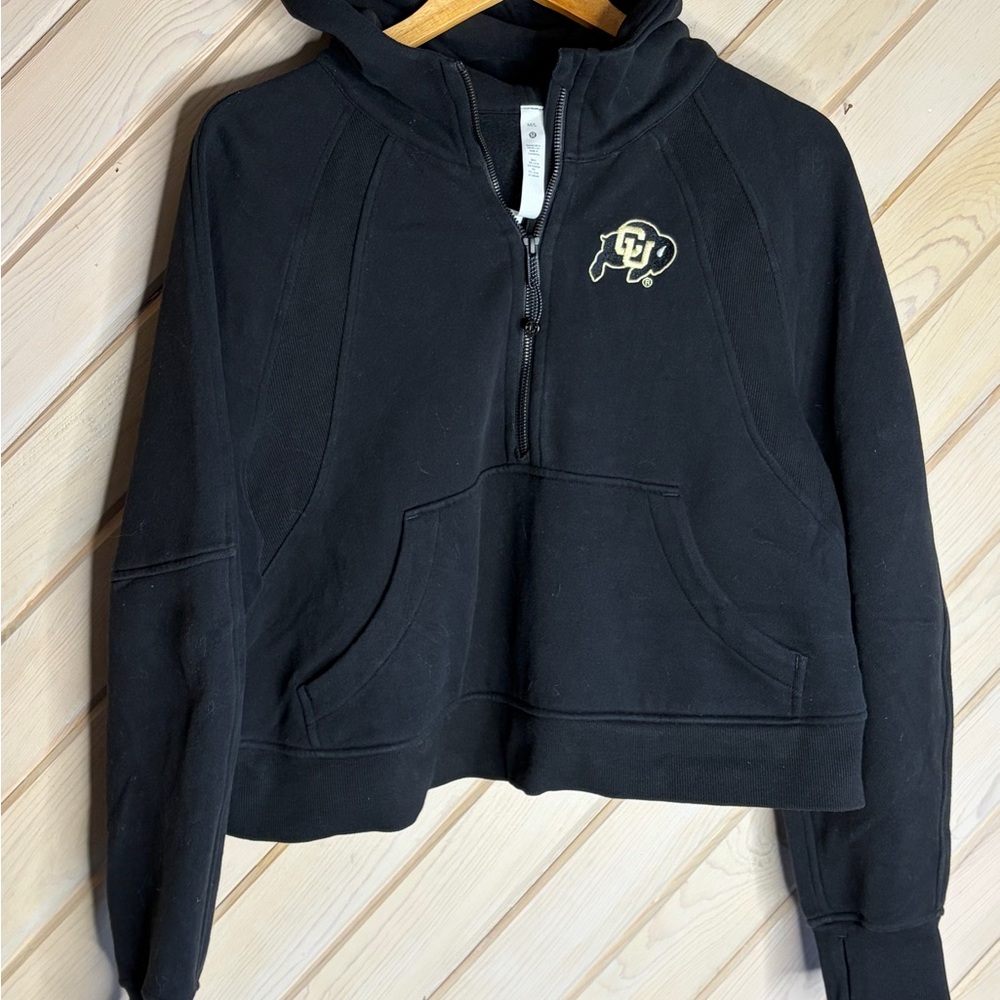 LULULEMON M/L 1/2 zip scuba crop CU Buffs Colorado University hoodie half-zip
